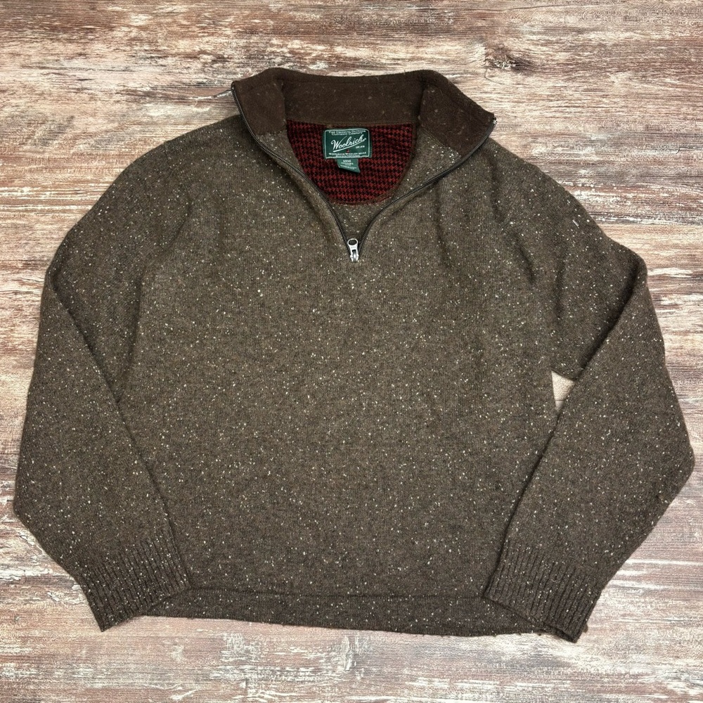 Woolrich | VGUC Men's Brown Speckled Zip-Up Sweater Wool Blend Cottagecore, M